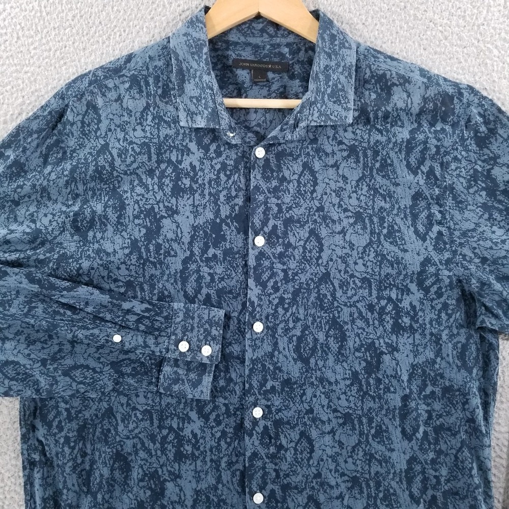 John Varvatos USA Shirt Mens Large Blue Ross Lightweight Snakeskin Casual Party